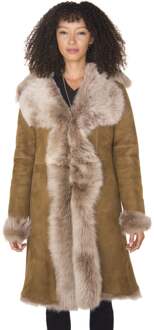 Dames Toscana schapenvacht suède trenchcoat-Tbilisi - maat EU 46 / UK 18 Bruin