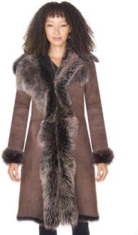 Dames Toscana schapenvacht suède trenchcoat-Tbilisi - maat EU 48 / UK 20 Bruin