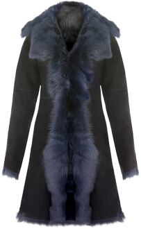 Dames Toscana schapenvacht suède trenchcoat-Tbilisi - maat Navy