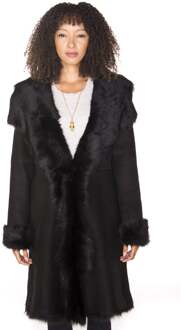 Dames Toscana schapenvacht suède trenchcoat-Tbilisi Zwart - EU 46 / UK 18