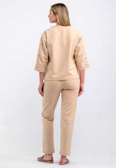 Dames Trainingspak met halfkorte mouwen en geborduurde details Bruin