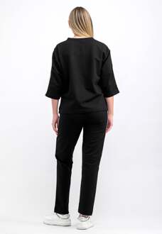 Dames Trainingspak met halfkorte mouwen en geborduurde details Zwart