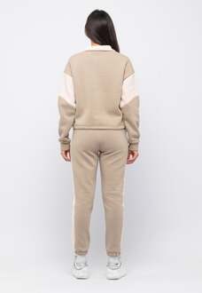 Dames Trainingspak met halve rits en bloemenborduursel Bruin - S