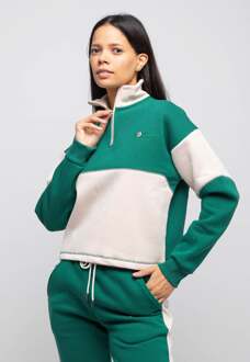 Dames Trainingspak met halve rits en bloemenborduursel Groen - L