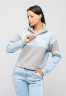 Dames Trainingspak met halve rits en bloemenborduursel - maat Blauw