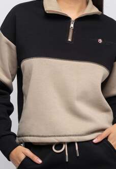 Dames Trainingspak met halve rits en bloemenborduursel Zwart - L