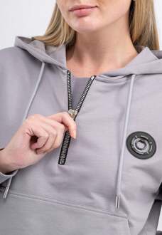 Dames Trainingspak met halve rits en kangoeroezak, stijlvol trainingspak met logodetails Beige