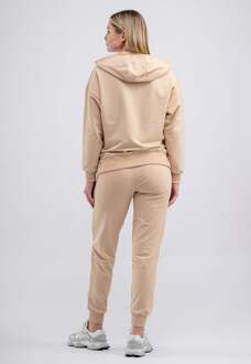Dames Trainingspak met halve rits en kangoeroezak, stijlvol trainingspak met logodetails Ecru - XS