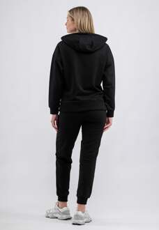 Dames Trainingspak met halve rits en kangoeroezak, stijlvol trainingspak met logodetails - maat Zwart