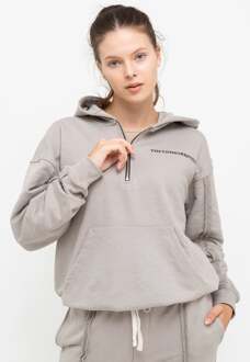 Dames trainingspak met kwart rits en logo in oversize Beige - XS