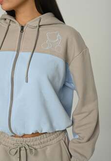 Dames Trainingspak met ritssluiting en geborduurde knuffelbeer Beige - XS