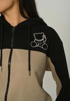 Dames Trainingspak met ritssluiting en geborduurde knuffelbeer Zwart