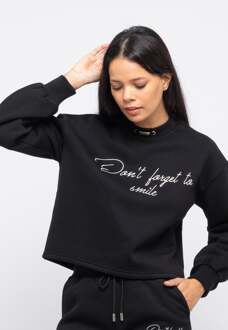 Dames Trainingspak met Smile borduursel Zwart - XS