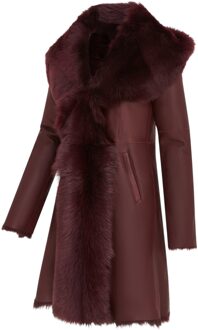Dames Trenchcoat met capuchon van bordeauxrood Toscaanse schapenvacht - Coast - maat EU 40 / UK 12 Bourgogne