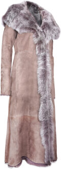 Dames trenchcoat van Toscana schapenvacht met volledige lengte en capuchon-Donetsk - maat EU 36 / UK 8 Taupe