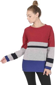 Dames Trui Met Boothals Coe 0017 Rood/Grijs/Blauw Veelkleurig