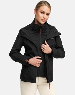 dames tussenjas Erdbeere met dubbele kraag & fleecevoering Zwart - 2XL