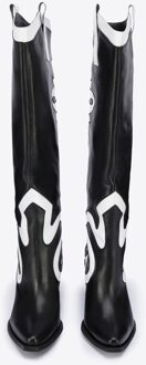 Dames tweekleurige leren cowboylaarzen zwart en wit zwart en wit Zwart/wit - EU 38