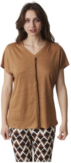 Dames V-Hals T-Shirt Alpha Studio , Brown , Dames - Xl,M,Xs