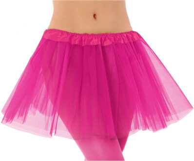 Dames verkleed rokje/tutu - tule stof met elastiek - fuchsia roze - one size One size