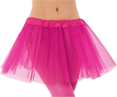 Dames verkleed rokje/tutu - tule stof met elastiek - fuchsia roze - one size