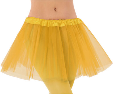 Dames verkleed rokje/tutu - tule stof met elastiek - geel - one size One size