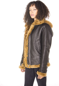Dames vliegend leren jack van schapenvacht met capuchon-Palermo - maat EU 44 / UK 16 Bruin