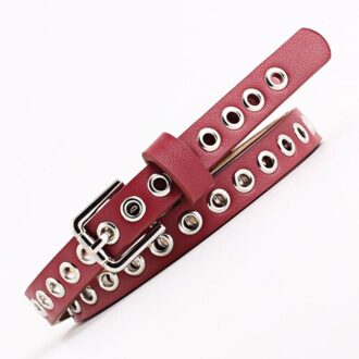Dames Vrouwen Pu Lederen Riem Met Klinknagel Studded Single Grommet Gaten Taille Keten Hip-Hop Meisjes Mannelijkheid Armband Rood