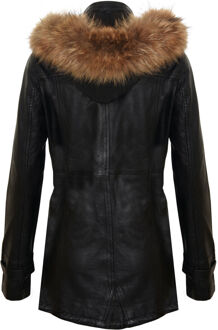 Dames warm leren parkajack met capuchon-Northwich - maat EU 38 / UK 10 Zwart