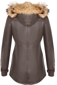 Dames warm leren parkajack met capuchon-Northwich - maat EU 48 / UK 20 Bruin