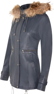 Dames warm leren parkajack met capuchon-Northwich Navy - EU 40 / UK 12
