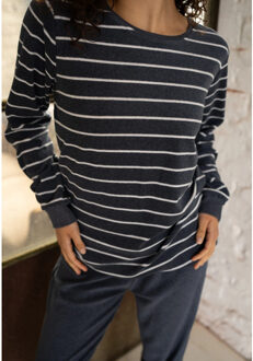 Dames winter pyjama set lang badstof gestreept blauw Veelkleurig - XXL