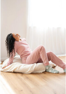 Dames winter pyjama set lang badstof gestreept - maat XXL Roze
