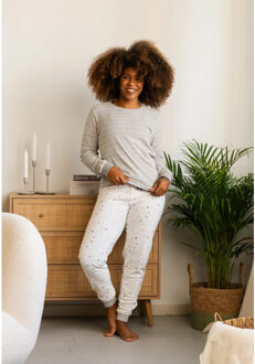 Dames winter pyjama set lang badstof gestreept wit Veelkleurig - XL