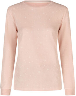 Dames winter pyjama set lang badstof roze/donkerblauw gestipt - maat L Veelkleurig