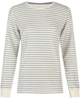 Dames winter pyjama set lang badstof wit/blauw gestreept Veelkleurig