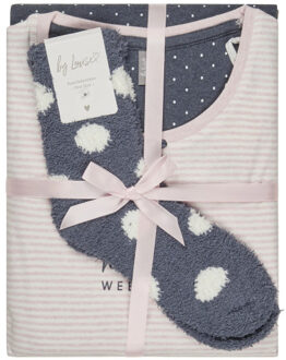 Dames winter pyjama set lang interlock roze gestreept Veelkleurig - XL