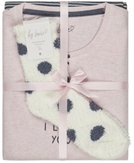 Dames winter pyjama set lang interlock roze Veelkleurig