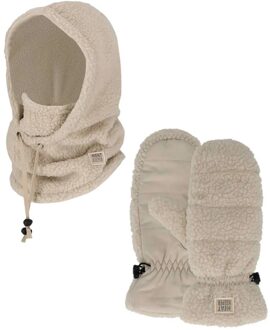 Dames Winter Set - Balaclava + Wanten - Teddy - Off White - One Size