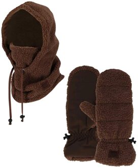 Dames Winter Set - Balaclava + Wanten - Teddy - Taupe - One Size