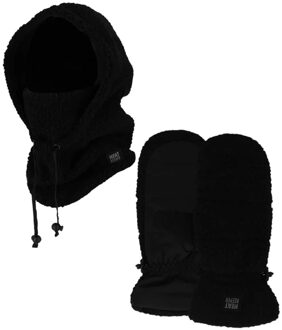 Dames Winter Set - Balaclava + Wanten - Teddy - Zwart - One Size