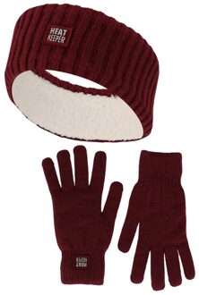 Dames Winter Set - Hoofband + Handschoenen - Burgundy - One Size