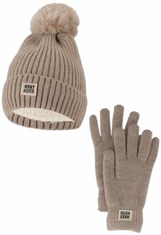 Dames Winter Set - Muts + Handschoenen - Beige - One Size