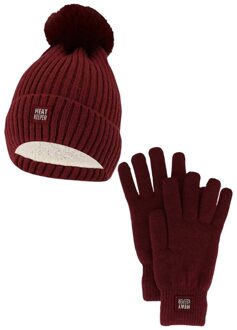 Dames Winter Set - Muts + Handschoenen - Burgundy - One Size