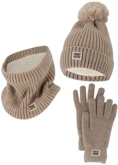 Dames Winter Set - Muts + Handschoenen + Nekwarmer - Beige - One Size