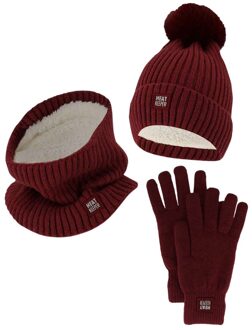 Dames Winter Set - Muts + Handschoenen + Nekwarmer - Burgundy - One Size