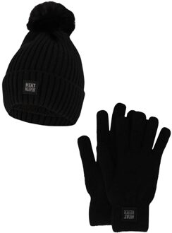 Dames Winter Set - Muts + Handschoenen - Zwart - One Size