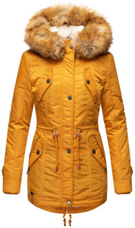 Dames Winterjas B399 – Warm, Waterafstotend & Met Afneembare Bontkraag Geel - XS