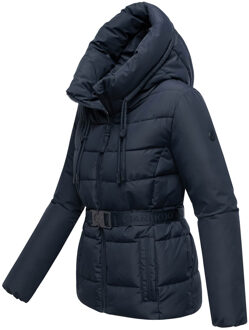 dames winterjas Himee met tailleceintuur & magneetzakken Blauw