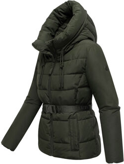 dames winterjas Himee met tailleceintuur & magneetzakken Groen - XL